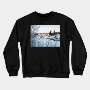 Winter in Norway - Beautiful White River Landscape in Early Morning Crewneck Sweatshirt